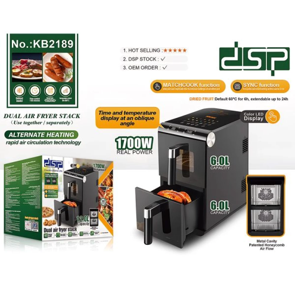 Friteuse Sans Huile DSP KB2189 Double Panier 6+6 Litres